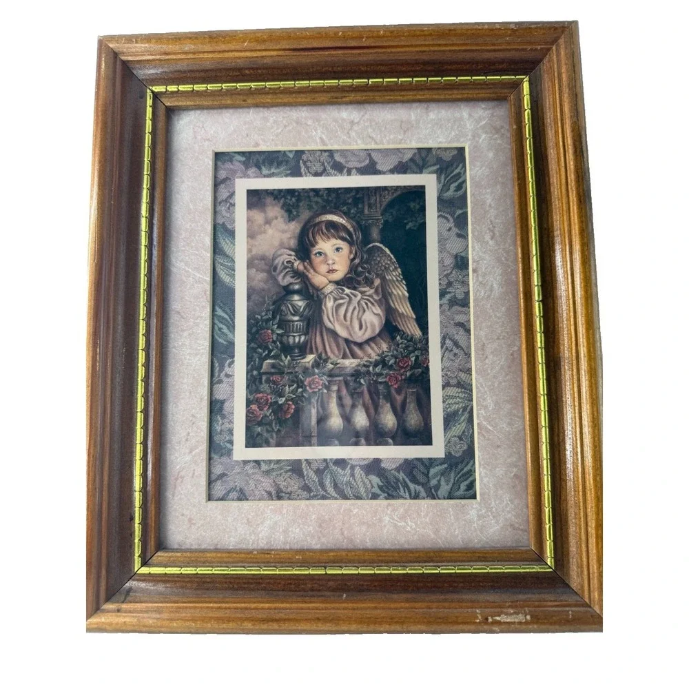 Vtg Home Interiors Angel Unaware Framed Print Donna Richardson Floral Matting
